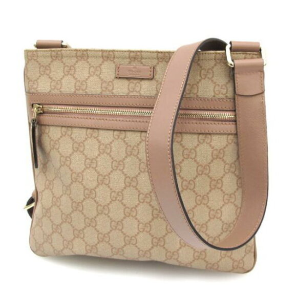 Gucci Handbags - Gucci GG Supreme Monogram Flat Messenger Bag beige with pink brown trim